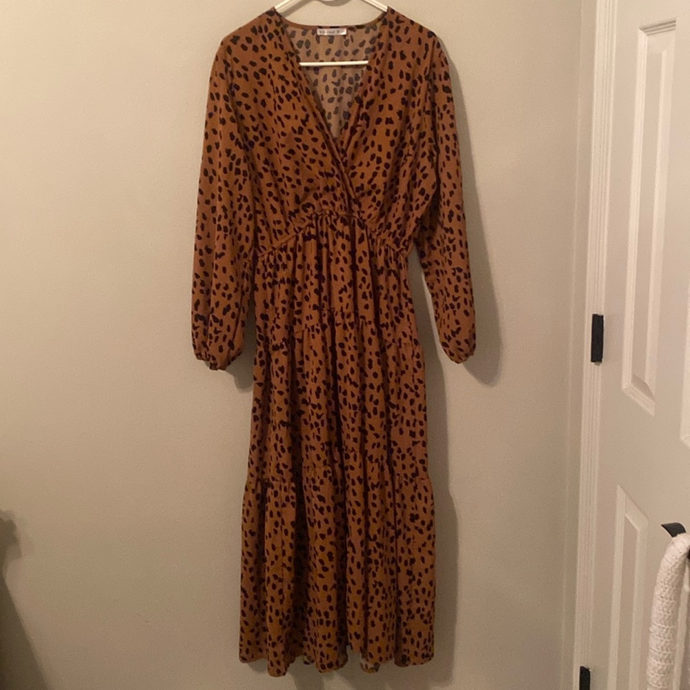 R. Vivimos Cheetah Print Wrap Top Longsleeve Maxi/Midi Dress [Size: XL]